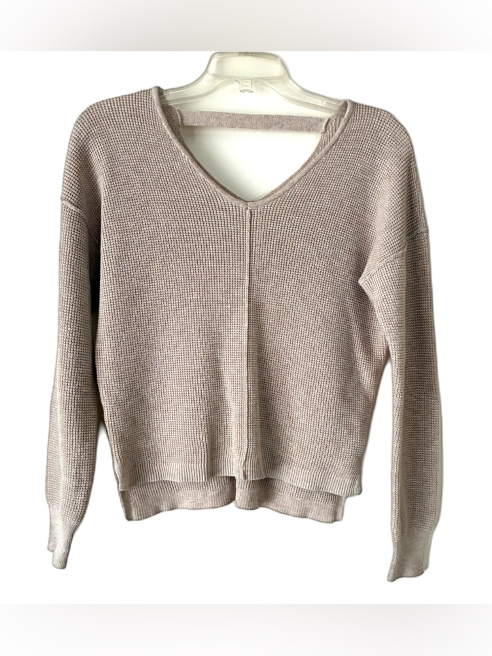 Hippie Rose Sweater, Sz. XS, Beige, V Neckline Front & Back, Cropped, Hi-Lo Hem
